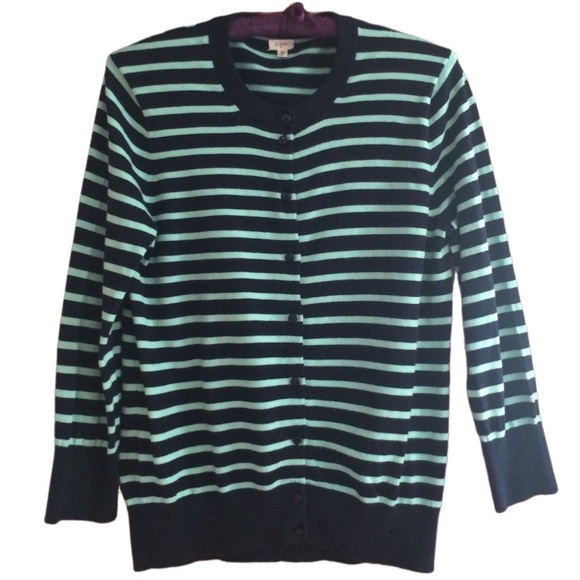 J. Crew Factory M Clare stripe cardigan sweater 100% Cotton - Picture 1 of 8